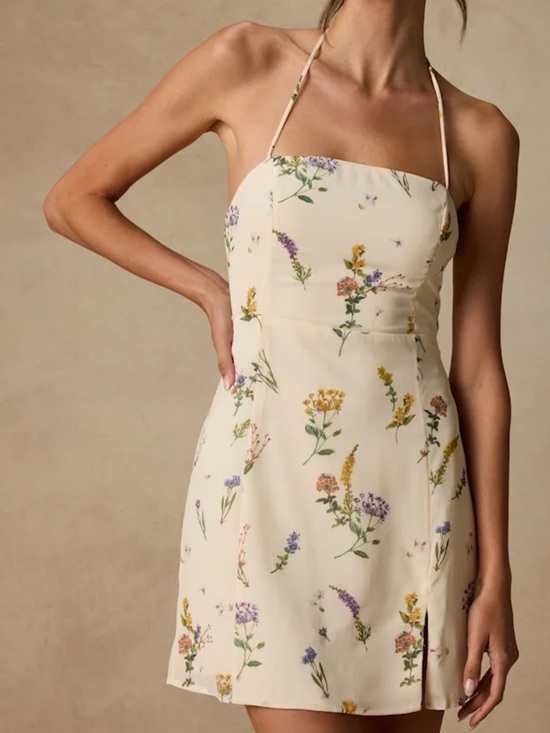 Lulus Dresses & Skirts - Cream Floral Halter Midi Dress